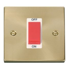 Click VPSB200WH Deco Satin Brass 1 Gang 45A 2 Pole Switch - White Insert image