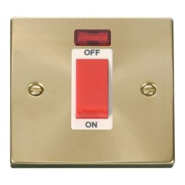 Click VPSB201WH Deco Satin Brass 1 Gang 45A 2 Pole Neon Switch - White Insert