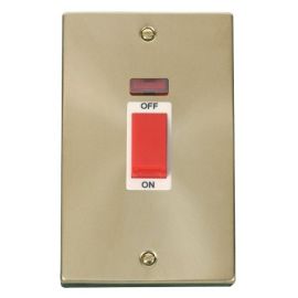 Click VPSB203WH Deco Satin Brass 2 Gang 45A 2 Pole Neon Switch - White Insert