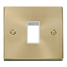 Click VPSB401WH MiniGrid Satin Brass 1 Gang 1 Aperture Deco Unfurnished Front Plate - White Insert