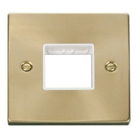 Click VPSB402WH MiniGrid Satin Brass 1 Gang 2 Aperture Deco Unfurnished Front Plate - White Insert image