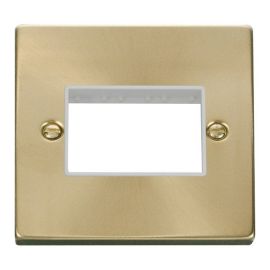 Click VPSB403WH MiniGrid Satin Brass 1 Gang 3 Aperture Deco Unfurnished Front Plate - White Insert