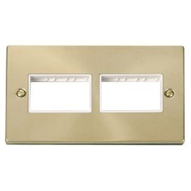 Click VPSB406WH MiniGrid Satin Brass 2 Gang 2x3 Aperture Deco Unfurnished Front Plate - White Insert image