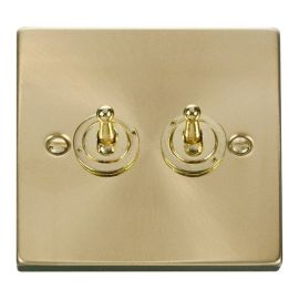 Click VPSB422 Deco Satin Brass 2 Gang 10AX 2 Way Dolly Toggle Switch image