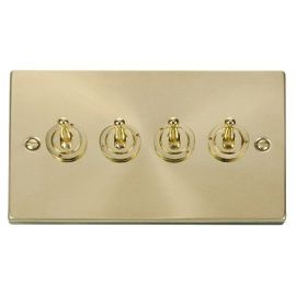 Click VPSB424 Deco Satin Brass 4 Gang 10AX 2 Way Dolly Toggle Switch
