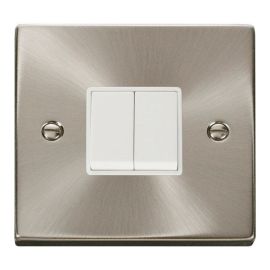 Click VPSC012WH Deco Satin Chrome 2 Gang 10AX 2 Way Plate Switch - White Insert image