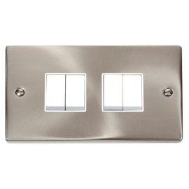 Click VPSC019WH Deco Satin Chrome 4 Gang 10AX 2 Way Plate Switch - White Insert