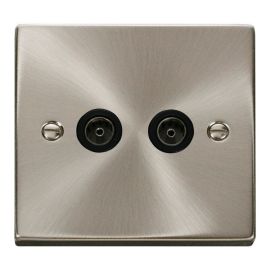 Click VPSC066BK Deco Satin Chrome 2 Gang Non-Isolated Co-Axial Socket - Black Insert image