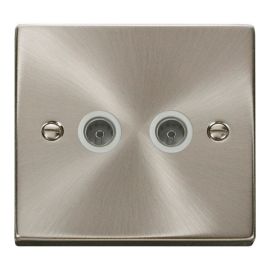 Click VPSC066WH Deco Satin Chrome 2 Gang Non-Isolated Co-Axial Socket - White Insert image