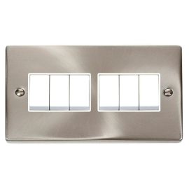 Click VPSC105WH Deco Satin Chrome 6 Gang 10AX 2 Way Plate Switch - White Insert image