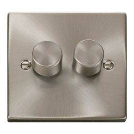 Click VPSC152 Deco Satin Chrome 2 Gang 400W-VA 2 Way Resistive-Inductive Dimmer Switch
