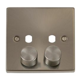 Click VPSC152PL MiniGrid Satin Chrome 2 Gang 800W Max 2 Aperture Deco Unfurnished Dimmer Plate and Knob