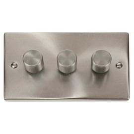 Click VPSC153 Deco Satin Chrome 3 Gang 400W-VA 2 Way Resistive-Inductive Dimmer Switch image