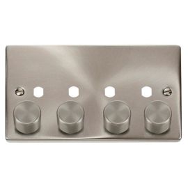 Click VPSC154PL MiniGrid Satin Chrome 4 Gang 1600W Max 4 Aperture Deco Unfurnished Dimmer Plate and Knob image