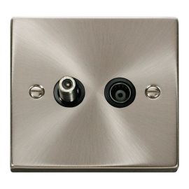 Click VPSC157BK Deco Satin Chrome Isolated Co-Axial and Satellite Socket - Black Insert image