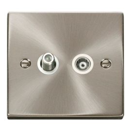 Click VPSC157WH Deco Satin Chrome Isolated Co-Axial and Satellite Socket - White Insert image