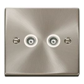 Click VPSC159WH Deco Satin Chrome 2 Gang Isolated Co-Axial Socket - White Insert image