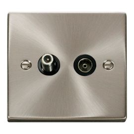 Click VPSC170BK Deco Satin Chrome Non-Isolated Co-Axial and Satellite Socket - Black Insert image