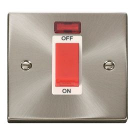 Click VPSC201WH Deco Satin Chrome 1 Gang 45A 2 Pole Neon Switch - White Insert image