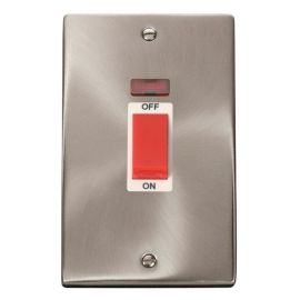 Click VPSC203WH Deco Satin Chrome 2 Gang 45A 2 Pole Neon Switch - White Insert image