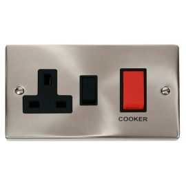 Click VPSC204BK Deco Satin Chrome 45A Cooker Switch Unit with 13A 2 Pole Switched Socket - Black Insert image