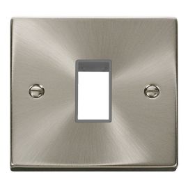 Click VPSC401GY MiniGrid Satin Chrome 1 Gang 1 Aperture Deco Unfurnished Front Plate - Grey Insert