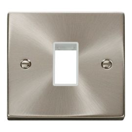 Click VPSC401WH MiniGrid Satin Chrome 1 Gang 1 Aperture Deco Unfurnished Front Plate - White Insert image