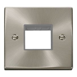Click VPSC402GY MiniGrid Satin Chrome 1 Gang 2 Aperture Deco Unfurnished Front Plate - Grey Insert image