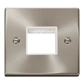 Click VPSC402WH MiniGrid Satin Chrome 1 Gang 2 Aperture Deco Unfurnished Front Plate - White Insert image