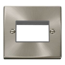 Click VPSC403GY MiniGrid Satin Chrome 1 Gang 3 Aperture Deco Unfurnished Front Plate - Grey Insert