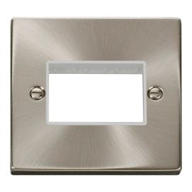 Click VPSC403WH MiniGrid Satin Chrome 1 Gang 3 Aperture Deco Unfurnished Front Plate - White Insert