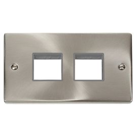 Click VPSC404GY MiniGrid Satin Chrome 2 Gang 2x2 Aperture Deco Unfurnished Front Plate - Grey Insert