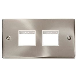 Click VPSC404WH MiniGrid Satin Chrome 2 Gang 2x2 Aperture Deco Unfurnished Front Plate - White Insert