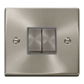 Click VPSC412GY Deco Satin Chrome Ingot 2 Gang 10AX 2 Way Plate Switch - Grey Insert