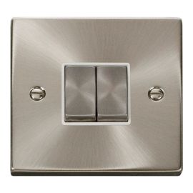 Click VPSC412WH Deco Satin Chrome Ingot 2 Gang 10AX 2 Way Plate Switch - White Insert