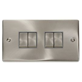 Click VPSC414GY Deco Satin Chrome Ingot 4 Gang 10AX 2 Way Plate Switch - Grey Insert image