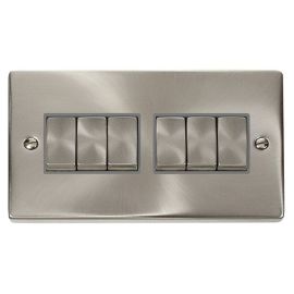 Click VPSC416GY Deco Satin Chrome Ingot 6 Gang 10AX 2 Way Plate Switch - Grey Insert image