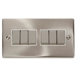 Click VPSC416WH Deco Satin Chrome Ingot 6 Gang 10AX 2 Way Plate Switch - White Insert image
