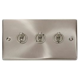 Click VPSC423 Deco Satin Chrome 3 Gang 10AX 2 Way Dolly Toggle Switch image