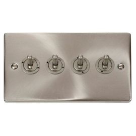 Click VPSC424 Deco Satin Chrome 4 Gang 10AX 2 Way Dolly Toggle Switch image