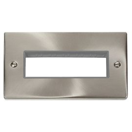 Click VPSC426GY MiniGrid Satin Chrome 2 Gang 6 In-Line Aperture Deco Unfurnished Front Plate - Grey Insert image