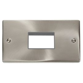 Click VPSC432GY MiniGrid Satin Chrome 2 Gang 3 Aperture Deco Unfurnished Front Plate - Grey Insert image