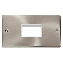 Click VPSC432WH MiniGrid Satin Chrome 2 Gang 3 Aperture Deco Unfurnished Front Plate - White Insert