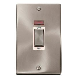 Click VPSC503WH Deco Satin Chrome Ingot 2 Gang 45A 2 Pole Neon Switch - White Insert image