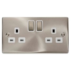 Click VPSC536WH 5 Pack Deco Satin Chrome Ingot 2 Gang 13A 2 Pole Switched Socket - White Insert (5 Pack, 8.52 each) image
