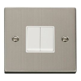Click VPSS012WH Deco Stainless Steel 2 Gang 10AX 2 Way Plate Switch - White Insert image