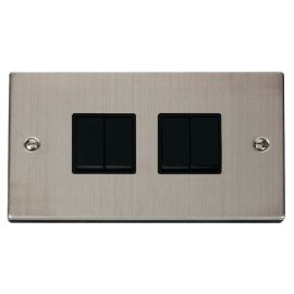 Click VPSS014BK Deco Stainless Steel 4 Gang 10AX 2 Way Plate Switch - Black Insert image