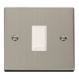 Click VPSS025WH Deco Stainless Steel 1 Gang 10AX Intermediate Plate Switch - White Insert