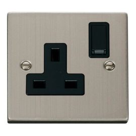 Click VPSS035BK Deco Stainless Steel 1 Gang 13A 2 Pole Switched Socket - Black Insert image
