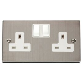 Click VPSS036WH Deco Stainless Steel 2 Gang 13A 2 Pole Switched Socket - White Insert image